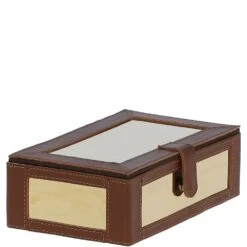 Wood And Aluminium Mirror Storage Box With Tan Leather Trim: AGC1855 -Luxe Style Central wood and aluminium mirror storage box with tan leather trim agc1855 p7776 28178 image