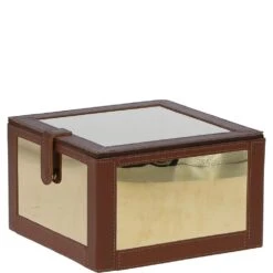 Wood And Aluminium Mirror Storage Box With Tan Leather Trim: AGC1856 -Luxe Style Central wood and aluminium mirror storage box with tan leather trim agc1856 p7777 28191 image