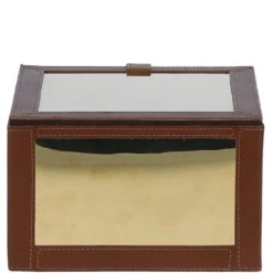 Wood And Aluminium Mirror Storage Box With Tan Leather Trim: AGC1856 -Luxe Style Central wood and aluminium mirror storage box with tan leather trim agc1856 p7777 28192 image