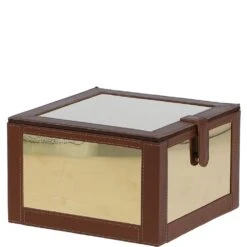Wood And Aluminium Mirror Storage Box With Tan Leather Trim: AGC1856 -Luxe Style Central wood and aluminium mirror storage box with tan leather trim agc1856 p7777 28193 image