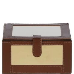 Wood And Aluminium Mirror Storage Box With Tan Leather Trim: AGC1857