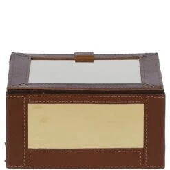 Wood And Aluminium Mirror Storage Box With Tan Leather Trim: AGC1857 -Luxe Style Central wood and aluminium mirror storage box with tan leather trim agc1857 p7778 28182 image
