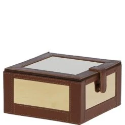 Wood And Aluminium Mirror Storage Box With Tan Leather Trim: AGC1857 -Luxe Style Central wood and aluminium mirror storage box with tan leather trim agc1857 p7778 28183 image