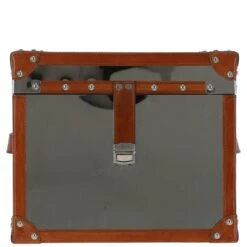 Wood And Aluminium Mirror Storage Box With Tan Leather Trim And Stud Detailing: AGC 28