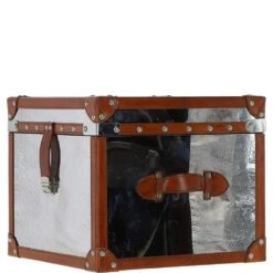 Wood And Aluminium Mirror Storage Box With Tan Leather Trim And Stud Detailing: AGC 28 -Luxe Style Central wood and aluminium mirror storage box with tan leather trim and stud detailing agc 28 p7676 27758 image
