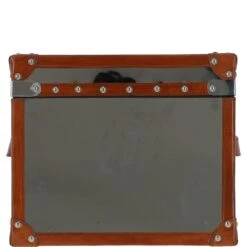 Wood And Aluminium Mirror Storage Box With Tan Leather Trim And Stud Detailing: AGC 28 -Luxe Style Central wood and aluminium mirror storage box with tan leather trim and stud detailing agc 28 p7676 27759 image