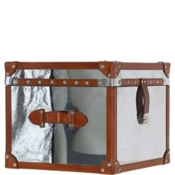 Wood And Aluminium Mirror Storage Box With Tan Leather Trim And Stud Detailing: AGC 28 -Luxe Style Central wood and aluminium mirror storage box with tan leather trim and stud detailing agc 28 p7676 27760 image