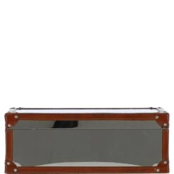 Wood And Aluminium Mirror Storage Box With Tan Leather Trim And Stud Detailing: AGC 31 -Luxe Style Central wood and aluminium mirror storage box with tan leather trim and stud detailing agc 31 p7677 27754 image