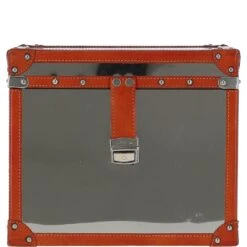 Wood And Aluminium Mirror Storage Box With Tan Leather Trim And Stud Detailing: AGC 918