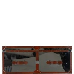 Wood And Aluminium Mirror Trunk With Brown Leather Trim And Stud Detailing: AGC 890