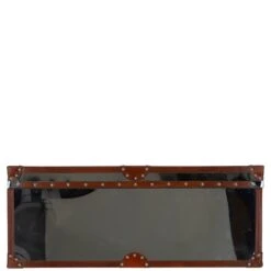 Wood And Aluminium Mirror Trunk With Brown Leather Trim And Stud Detailing: AGC 890 -Luxe Style Central wood and aluminium mirror trunk with brown leather trim and stud detailing agc 890 p7679 27778 image