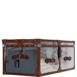 Wood And Aluminium Mirror Trunk With Brown Leather Trim And Stud Detailing: AGC 890 -Luxe Style Central wood and aluminium mirror trunk with brown leather trim and stud detailing agc 890 p7679 27779 image