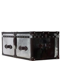 Wood And Aluminium Mirror Trunk With Brown Leather Trim And Stud Detailing: AGC 902 -Luxe Style Central wood and aluminium mirror trunk with brown leather trim and stud detailing agc 902 p7680 27768 image