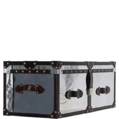Wood And Aluminium Mirror Trunk With Brown Leather Trim And Stud Detailing: AGC 902 -Luxe Style Central wood and aluminium mirror trunk with brown leather trim and stud detailing agc 902 p7680 27770 image