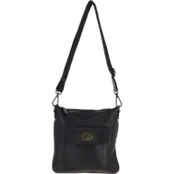 Zip Top Dipped Leather Pocket Cross Body Bag Black: R-10