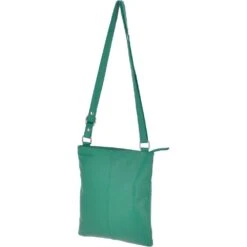 Zip Top Leather Cross Body Bag With External Slip Pocket Green : Ela 1714 -Luxe Style Central zip top leather cross body bag with external slip pocket green ela 1714 p3171 13914 image